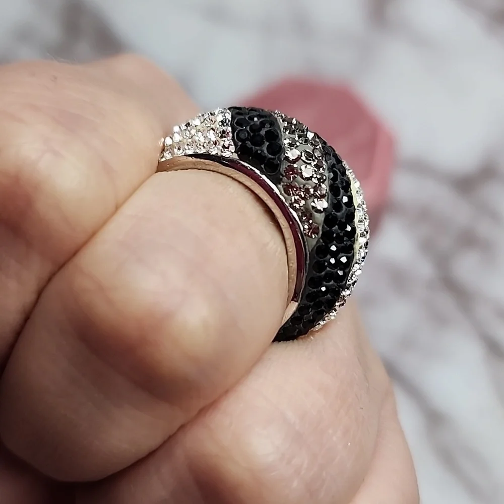 Sterling silver Swarovski crystals spiral ring